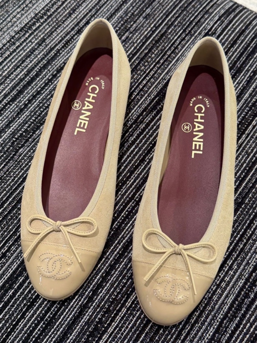Chanel 26 Metiers Dart Beige Suede Ballet Flats